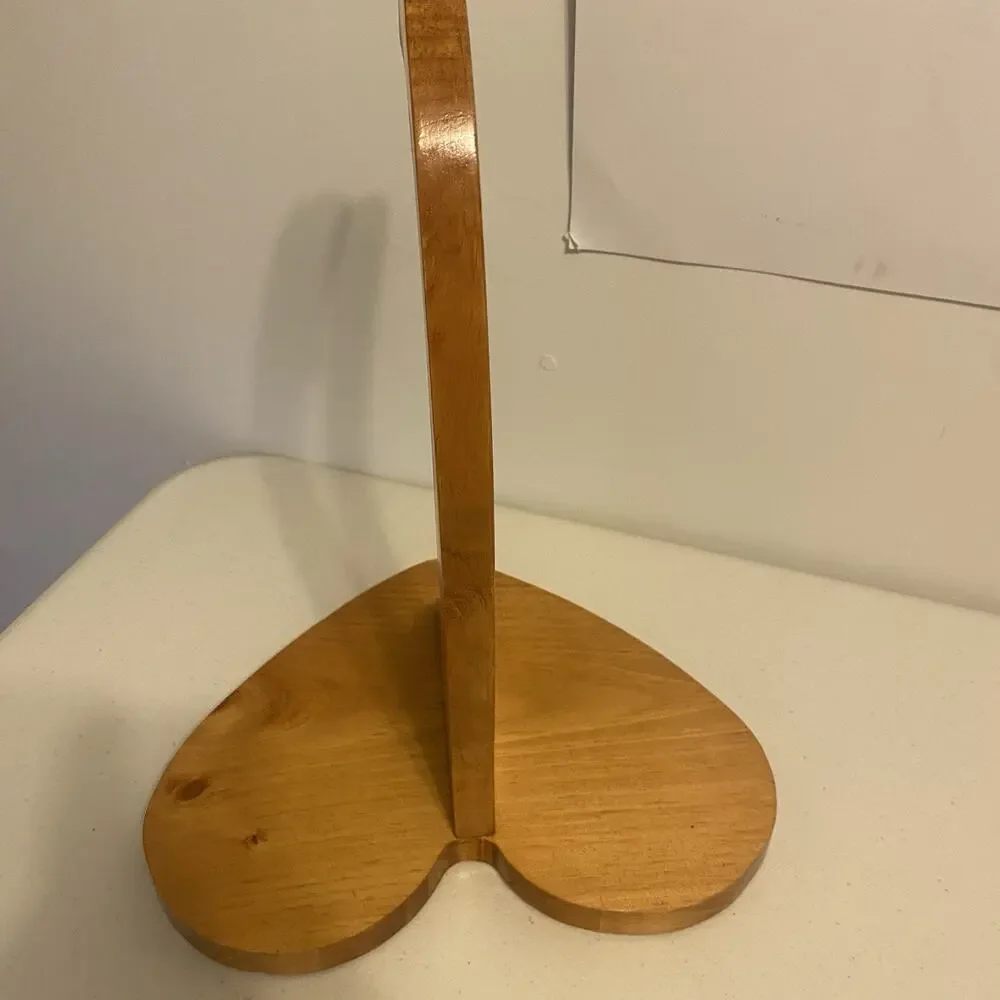 Oak Wood Heart Shaped Decor Base Banana Tree Holder with Hook 15”tall 11” base